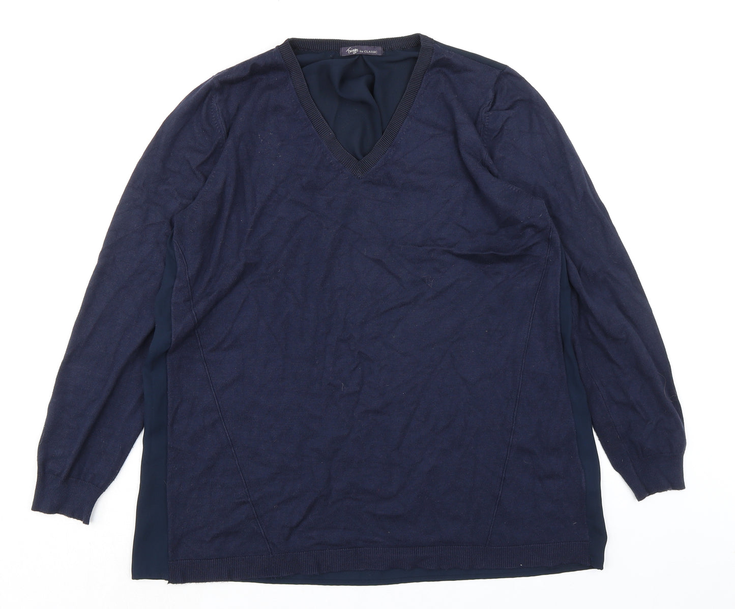 Marks and Spencer Womens Blue Viscose Jersey T-Shirt Size 16 V-Neck - Shear back