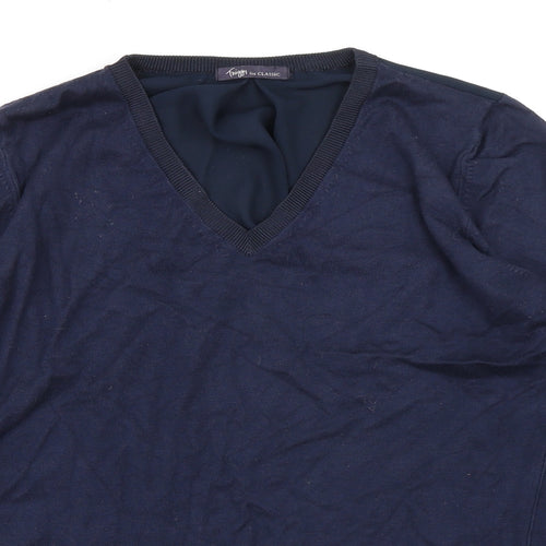 Marks and Spencer Womens Blue Viscose Jersey T-Shirt Size 16 V-Neck - Shear back