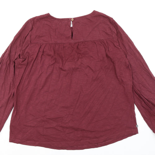 Brakeburn Womens Purple Floral 100% Cotton Jersey Blouse Size 16 Round Neck - Floral Embroidery