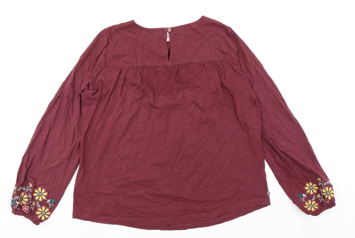 Brakeburn Womens Purple Floral 100% Cotton Jersey Blouse Size 16 Round Neck - Floral Embroidery