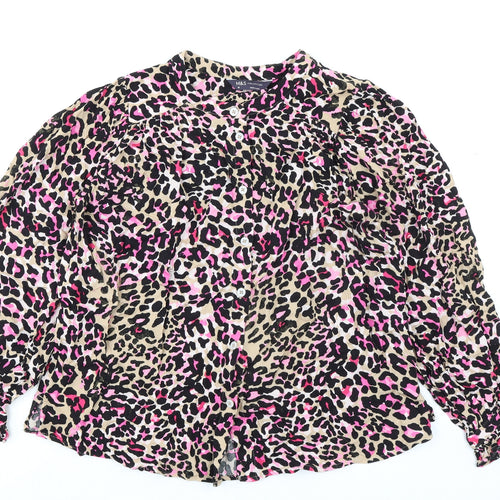 Marks and Spencer Womens Black Animal Print Viscose Basic Button-Up Size 10 Round Neck - Leopard Print Oversized