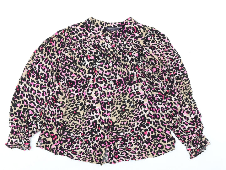 Marks and Spencer Womens Black Animal Print Viscose Basic Button-Up Size 10 Round Neck - Leopard Print Oversized