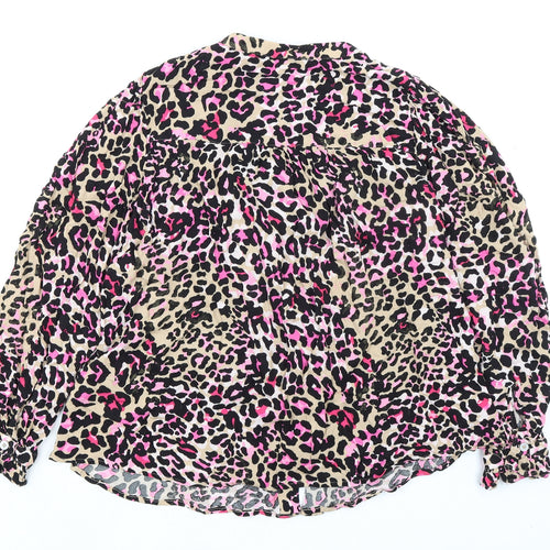 Marks and Spencer Womens Black Animal Print Viscose Basic Button-Up Size 10 Round Neck - Leopard Print Oversized