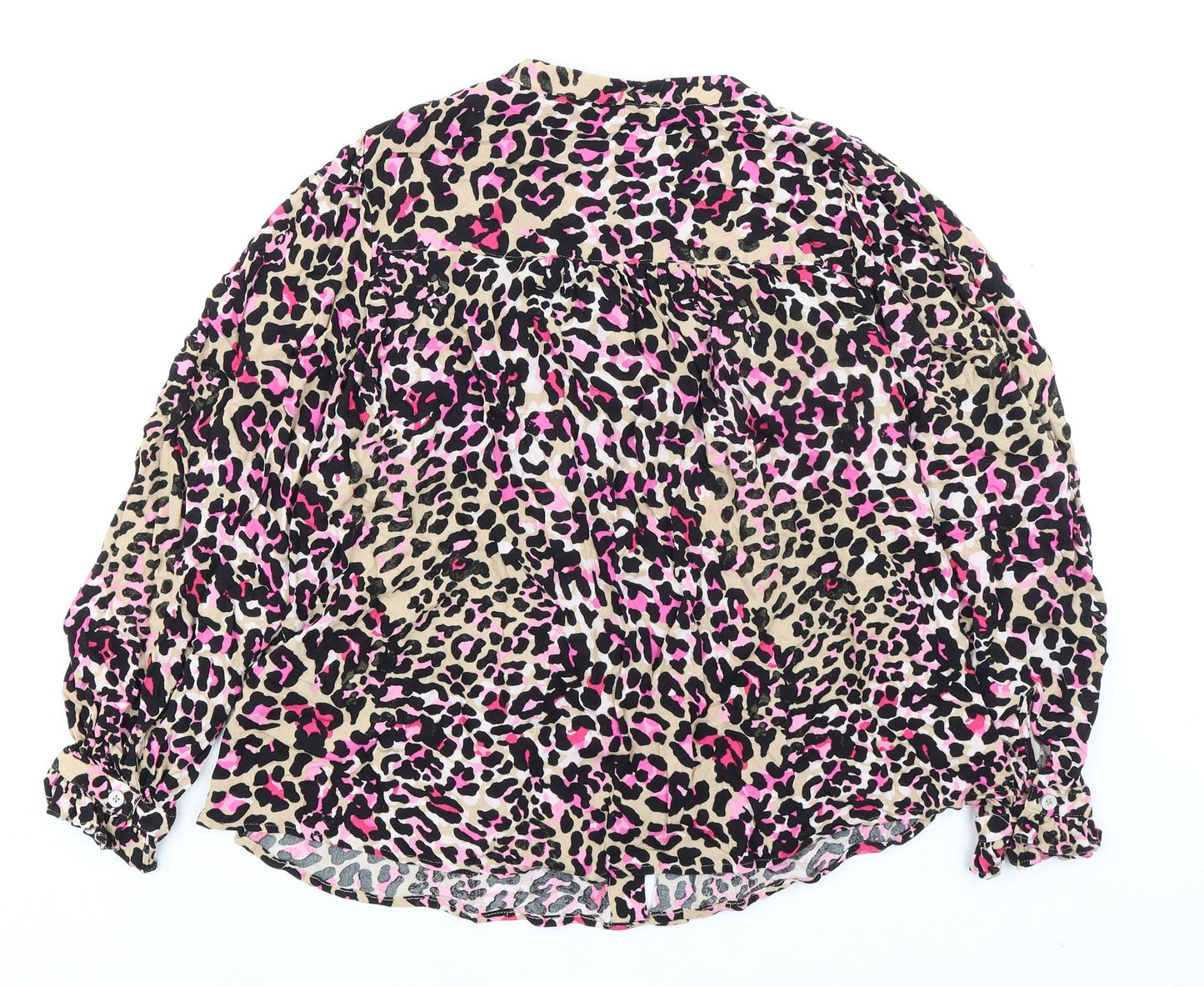 Marks and Spencer Womens Black Animal Print Viscose Basic Button-Up Size 10 Round Neck - Leopard Print Oversized