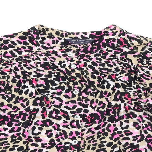 Marks and Spencer Womens Black Animal Print Viscose Basic Button-Up Size 10 Round Neck - Leopard Print Oversized