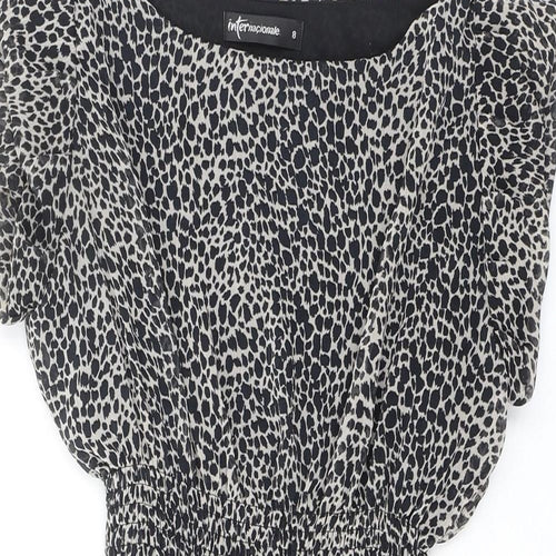 Internacionale Womens Black Animal Print Polyester Mini Size 8 Boat Neck Zip
