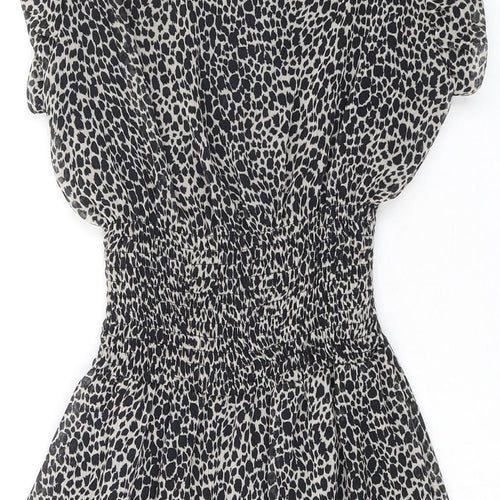 Internacionale Womens Black Animal Print Polyester Mini Size 8 Boat Neck Zip