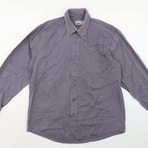 Zantos Mens Grey Cotton Button-Up Size M Collared Button - Button down collar