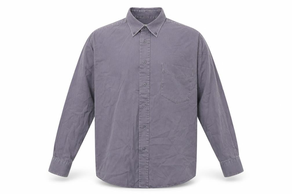 Front view of Zantos men’s grey cotton button-up, size M, collared button - button down collar