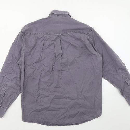 Zantos Mens Grey Cotton Button-Up Size M Collared Button - Button down collar