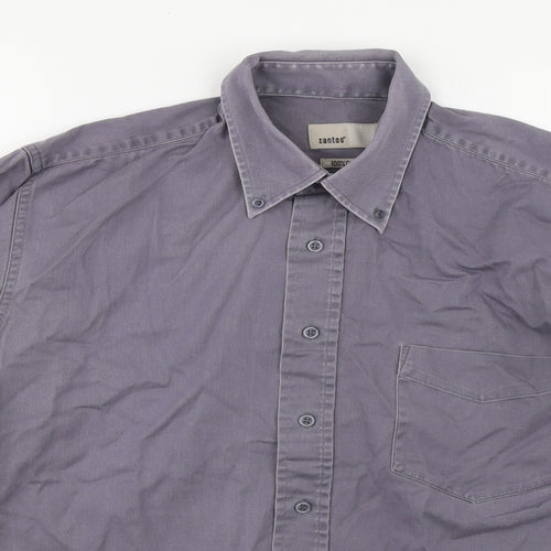 Zantos Mens Grey Cotton Button-Up Size M Collared Button - Button down collar
