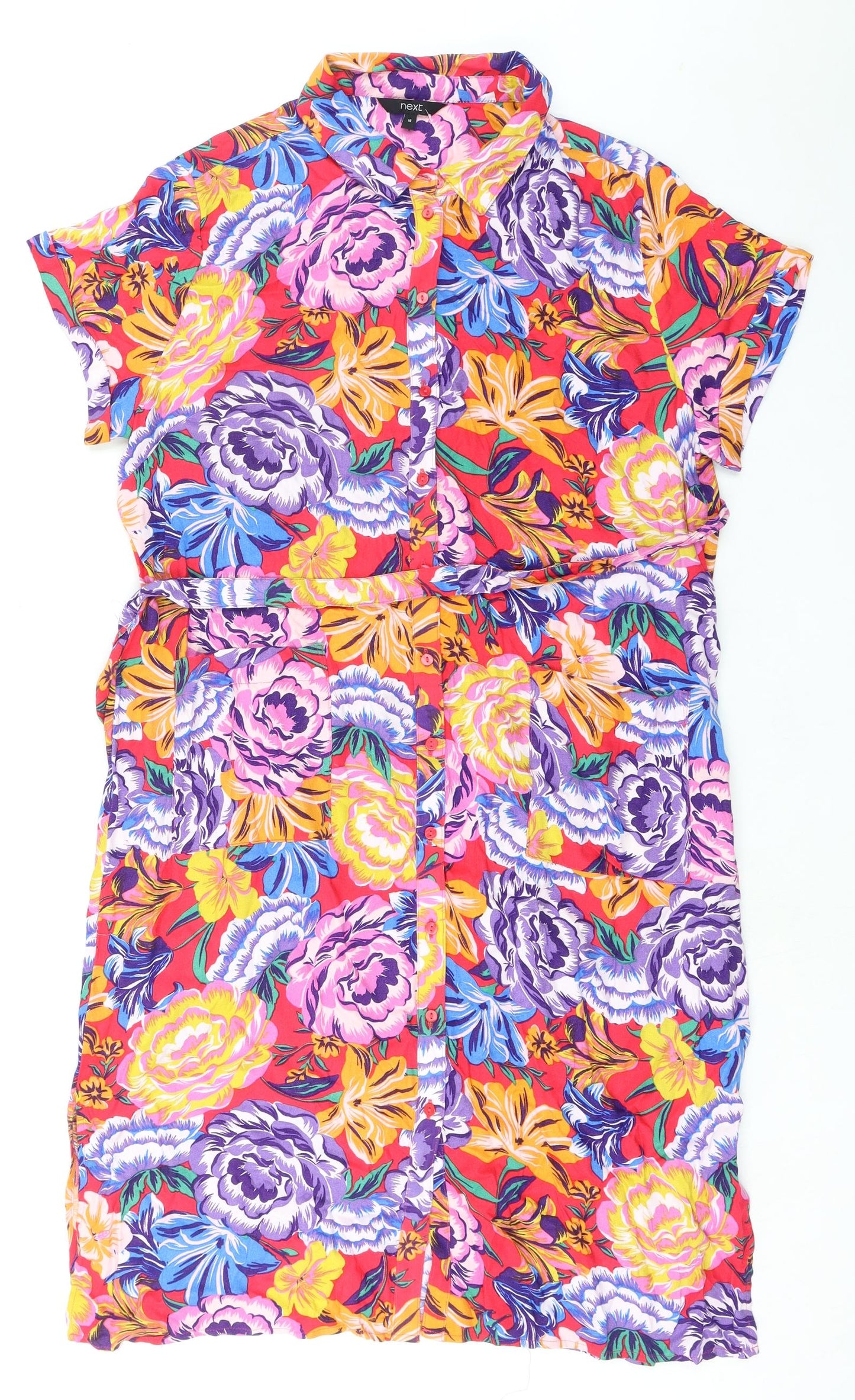 NEXT Womens Multicoloured Floral Viscose Shirt Dress Size 16 Collared Button - Pockets