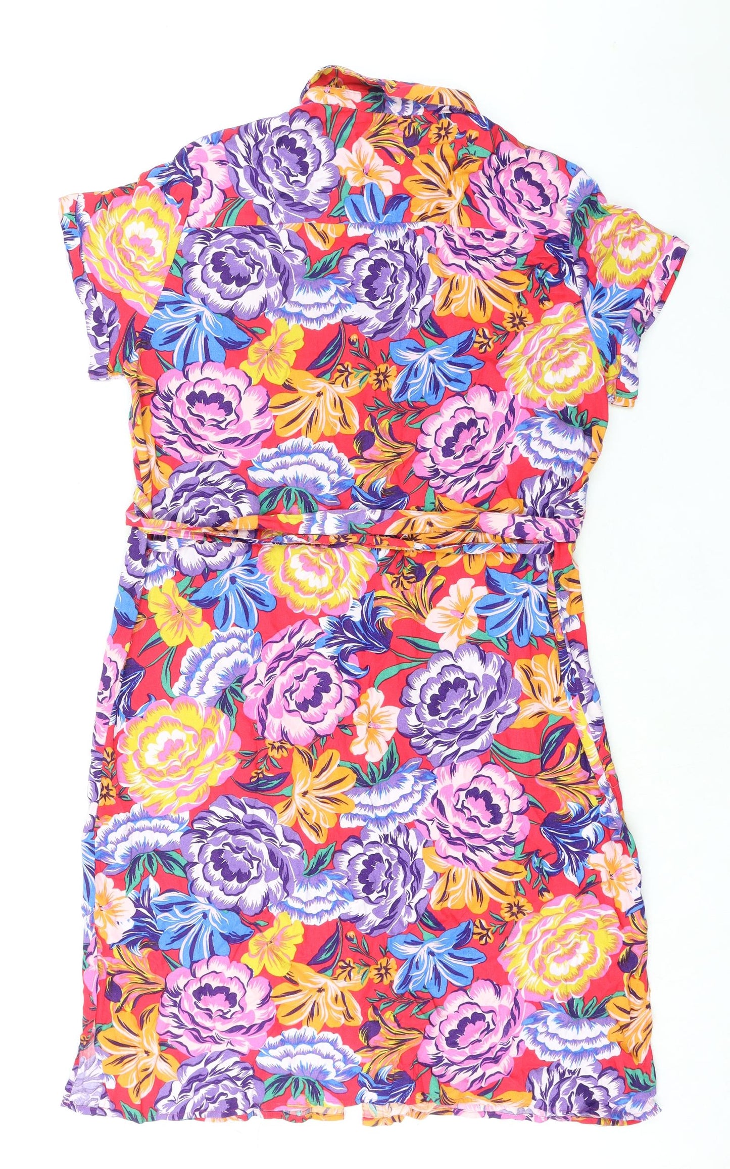 NEXT Womens Multicoloured Floral Viscose Shirt Dress Size 16 Collared Button - Pockets