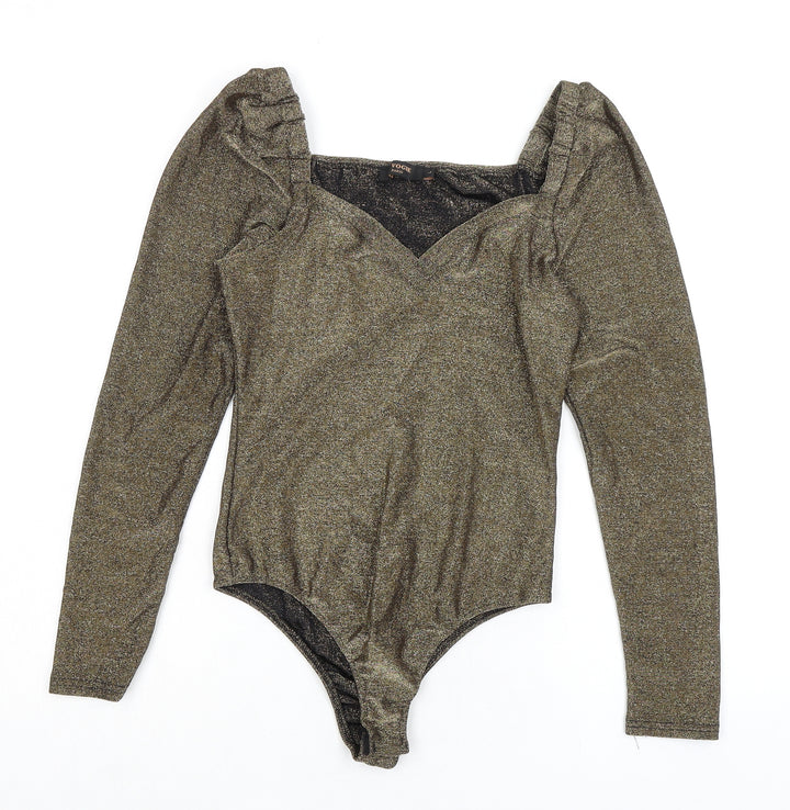 Vogue Womens Gold Nylon Bodysuit One-Piece Size L Snap - Sparkle