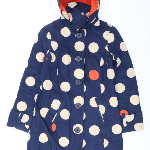 Boden Womens Blue Polka Dot Rain Coat Coat Size 8 Zip - Removable Hood