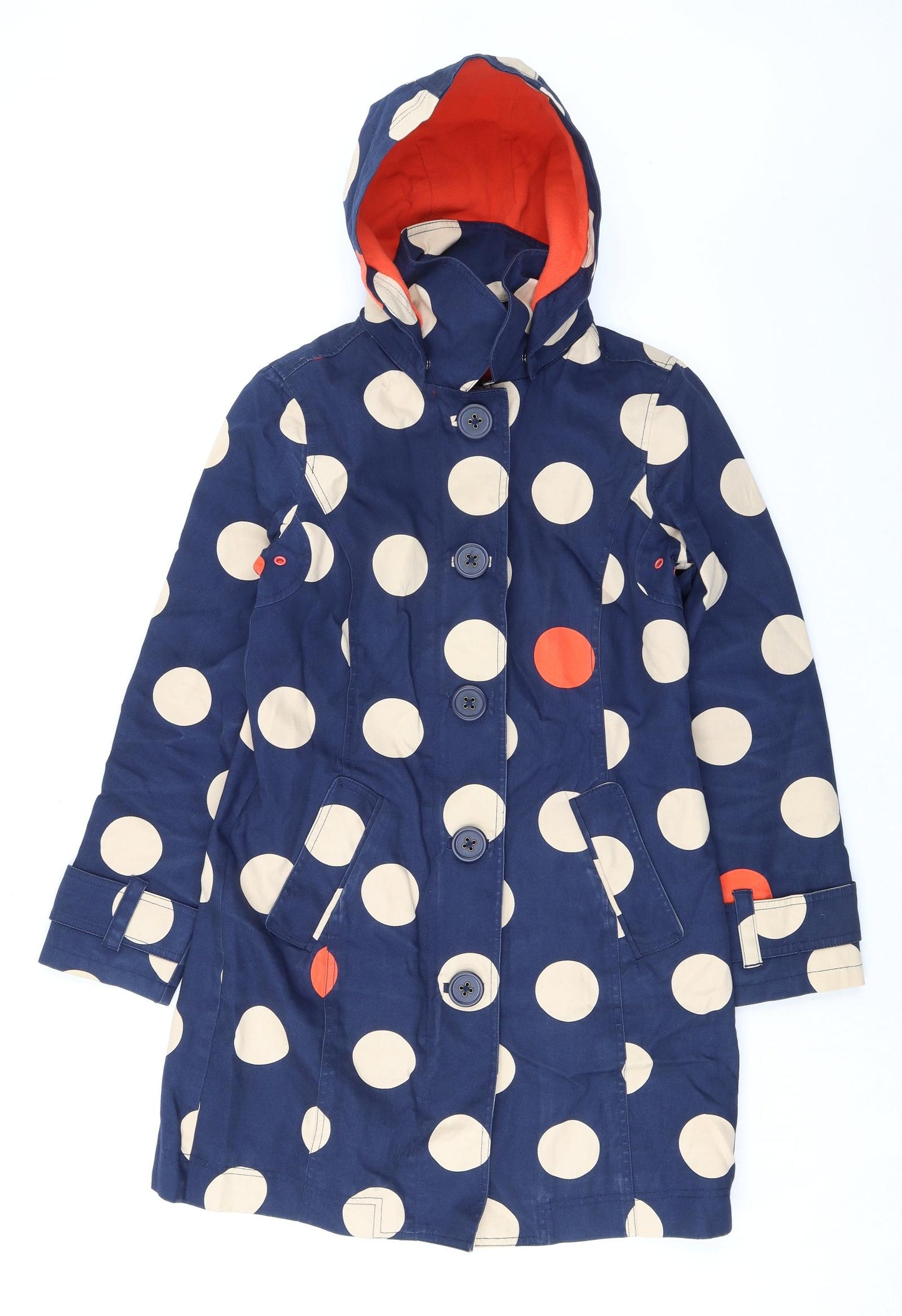 Boden Womens Blue Polka Dot Rain Coat Coat Size 8 Zip - Removable Hood