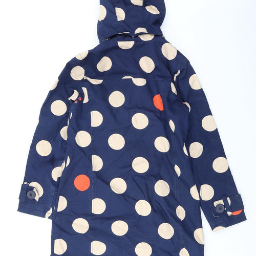 Boden Womens Blue Polka Dot Rain Coat Coat Size 8 Zip - Removable Hood