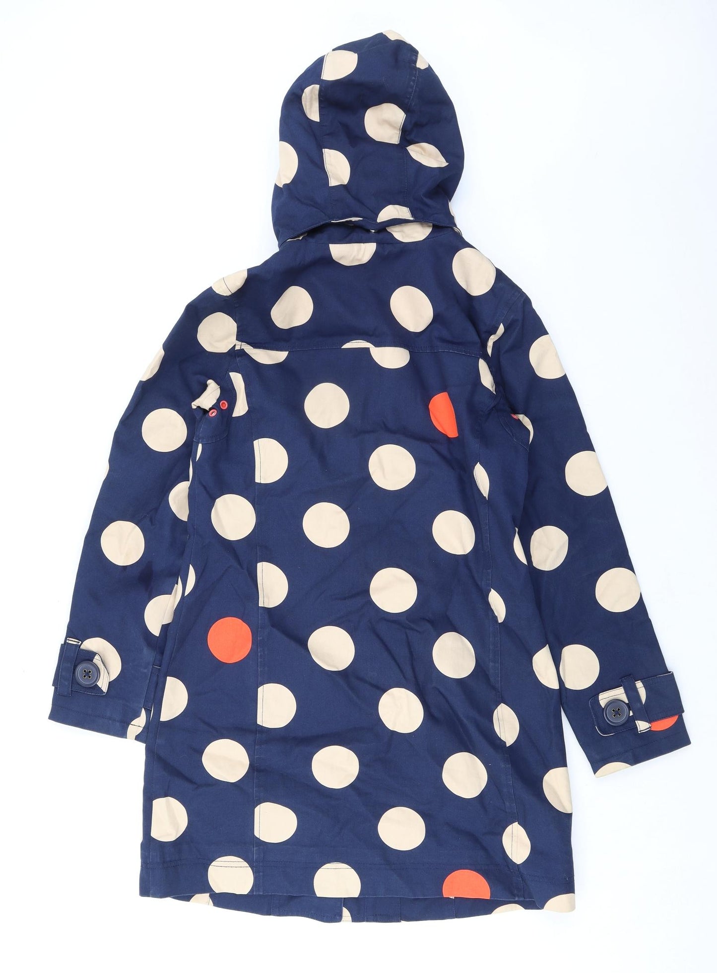 Boden Womens Blue Polka Dot Rain Coat Coat Size 8 Zip - Removable Hood