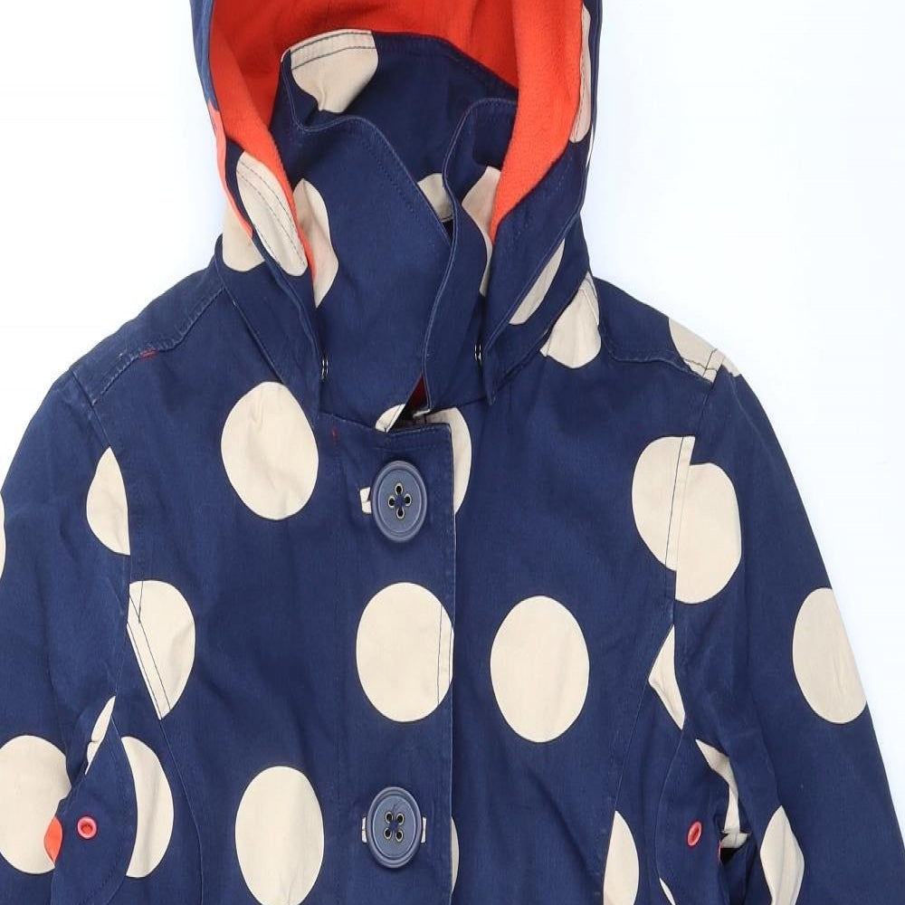 Boden Womens Blue Polka Dot Rain Coat Coat Size 8 Zip - Removable Hood