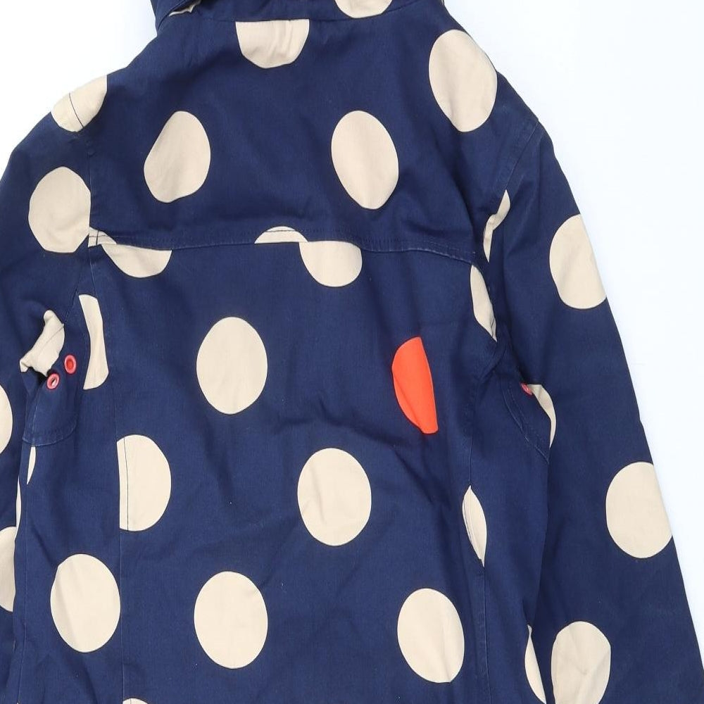 Boden Womens Blue Polka Dot Rain Coat Coat Size 8 Zip - Removable Hood