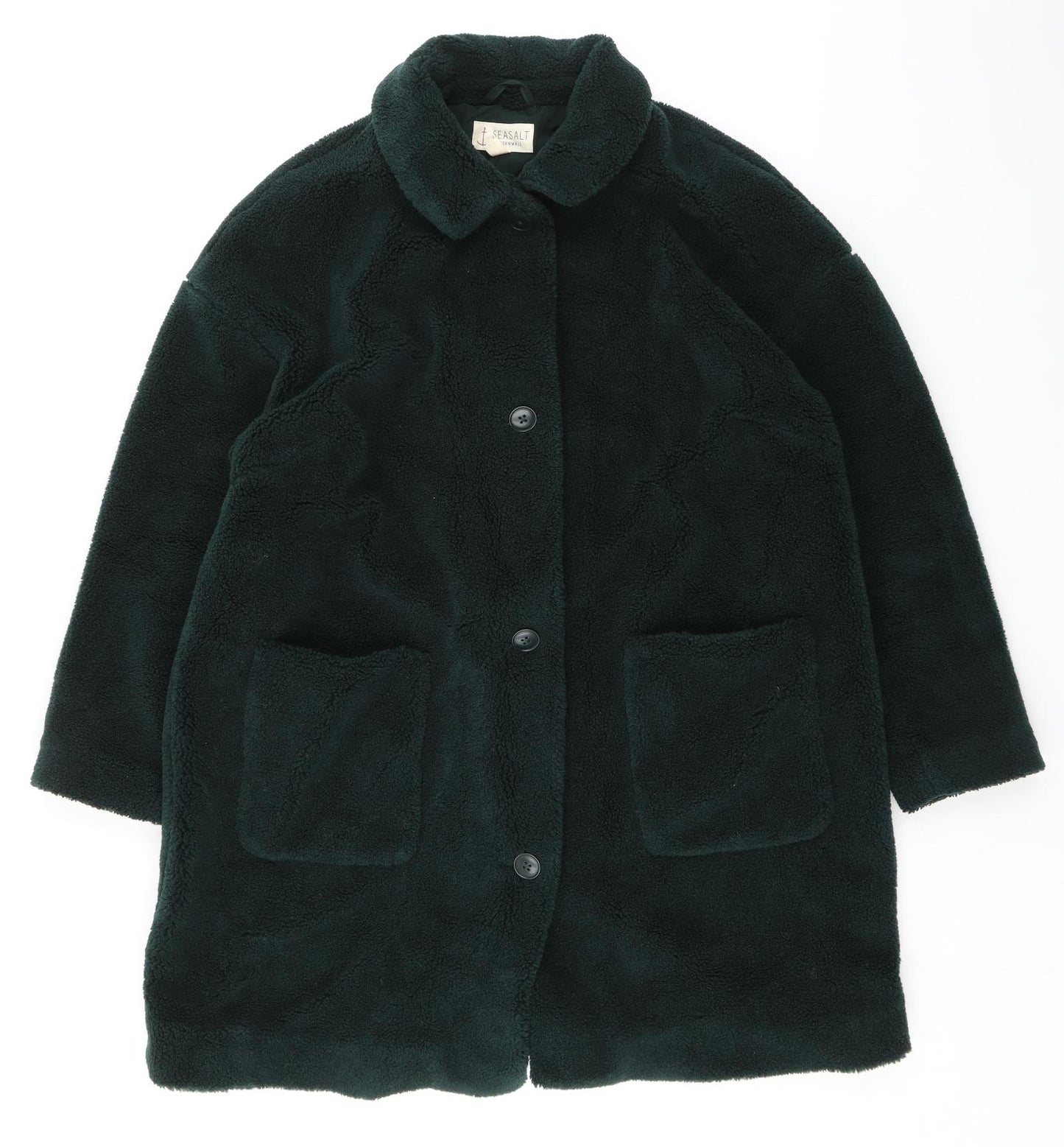 Seasalt Womens Green Overcoat Coat Size 18 Button - Textured