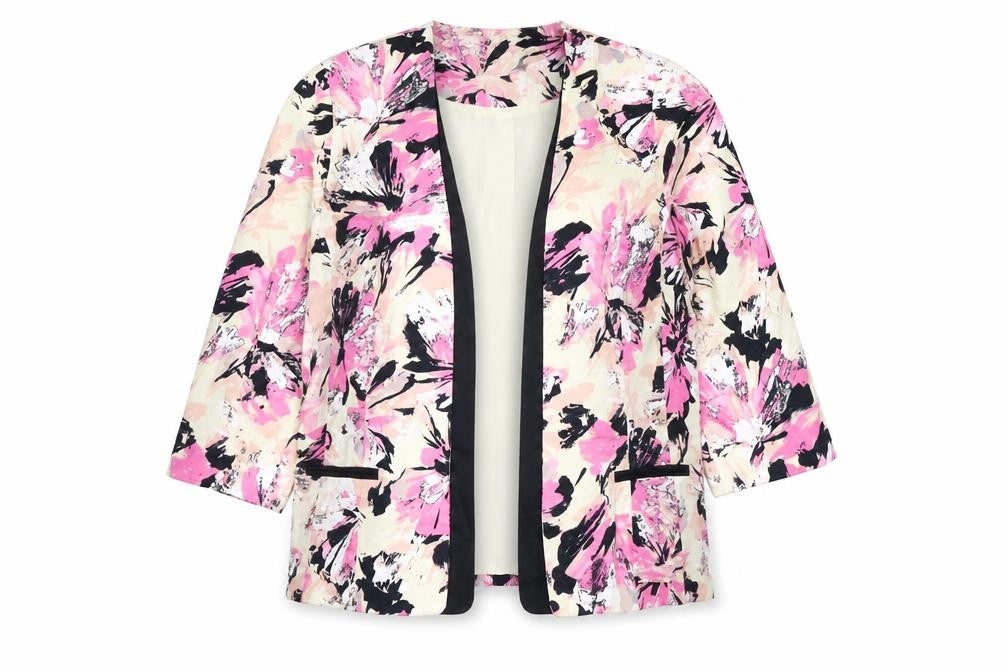 Front view of Limited Collection women’s multicoloured floral jacket, size UK 14, - no closure jacket