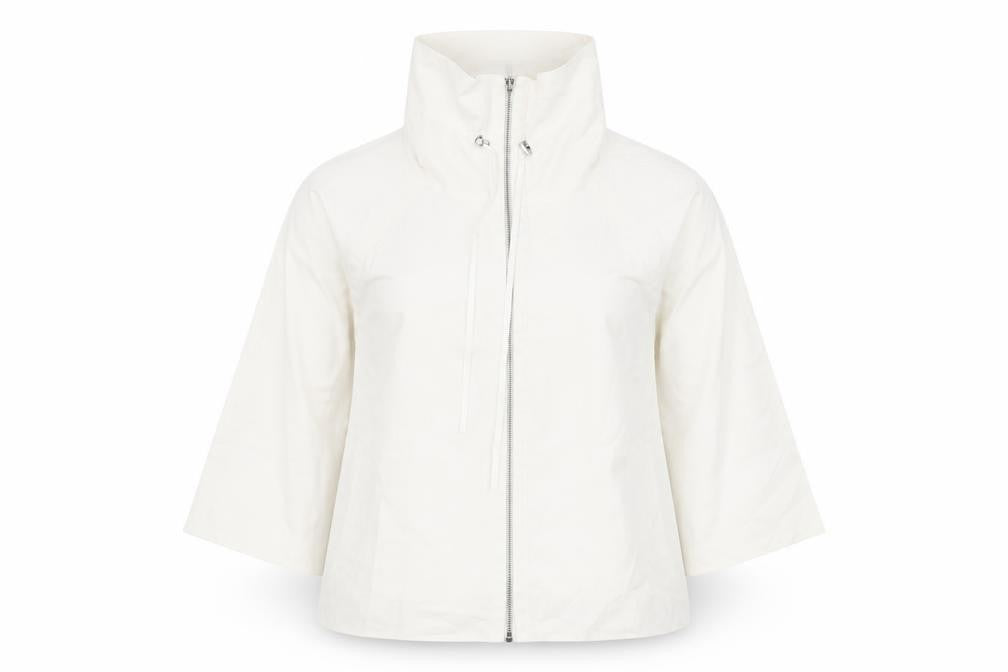 Front view of Principles women’s ivory jacket, size UK 10, zip - pull cord collar
