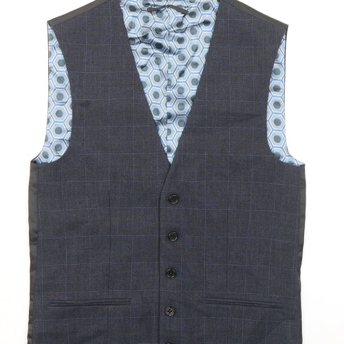 NEXT Mens Blue Plaid Polyester Jacket Suit Waistcoat Size 34 Regular