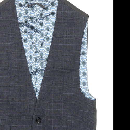 NEXT Mens Blue Plaid Polyester Jacket Suit Waistcoat Size 34 Regular