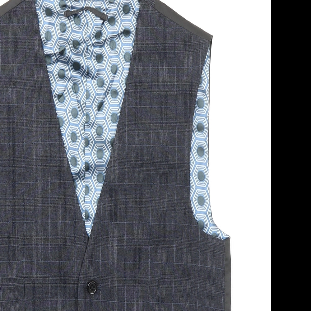 NEXT Mens Blue Plaid Polyester Jacket Suit Waistcoat Size 34 Regular