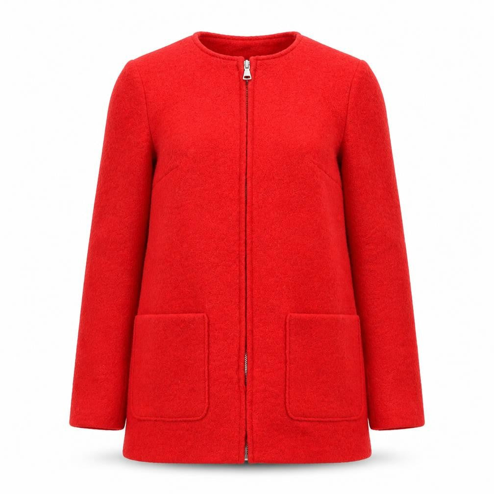 Front view of New Look women’s red jacket, size UK 10, zip - collarless