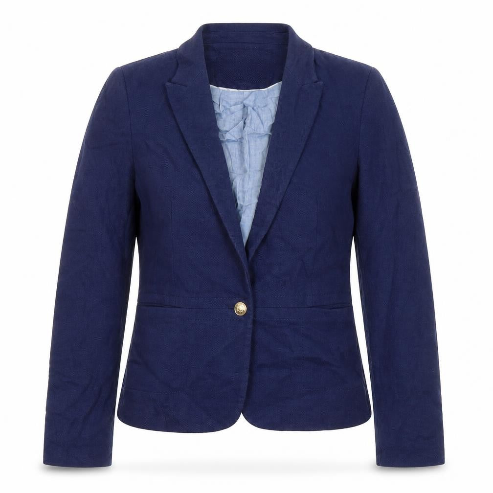 Front view of Zara women’s blue jacket, size M, button - single button closure