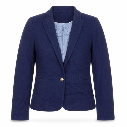 Front view of Zara women’s blue jacket, size M, button - single button closure
