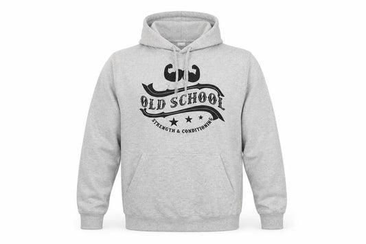 Front view of Built Up North men’s grey cotton pullover hoodie, size M