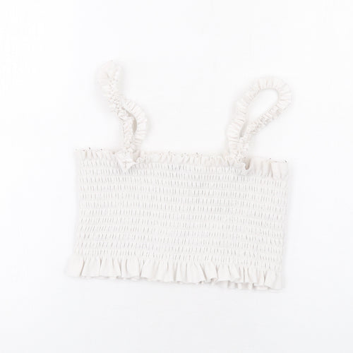 PRETTYLITTLETHING Womens White Polyester Cropped Tank Size M Square Neck - Ruffle
