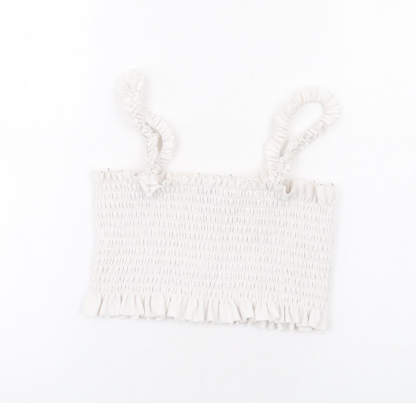 PRETTYLITTLETHING Womens White Polyester Cropped Tank Size M Square Neck - Ruffle