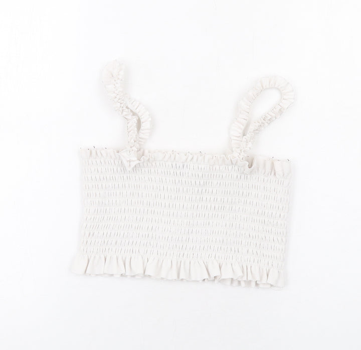 PRETTYLITTLETHING Womens White Polyester Cropped Tank Size M Square Neck - Ruffle