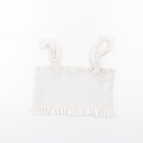 PRETTYLITTLETHING Womens White Polyester Cropped Tank Size M Square Neck - Ruffle
