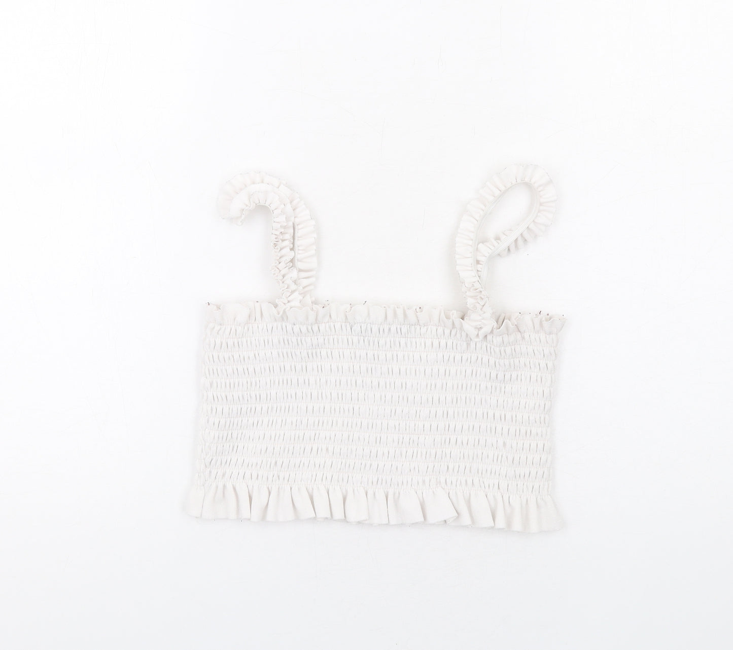 PRETTYLITTLETHING Womens White Polyester Cropped Tank Size M Square Neck - Ruffle