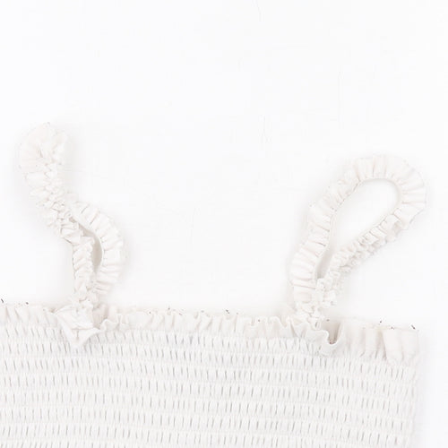 PRETTYLITTLETHING Womens White Polyester Cropped Tank Size M Square Neck - Ruffle