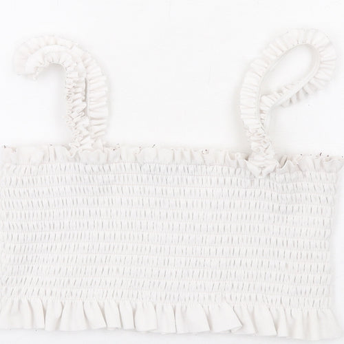 PRETTYLITTLETHING Womens White Polyester Cropped Tank Size M Square Neck - Ruffle