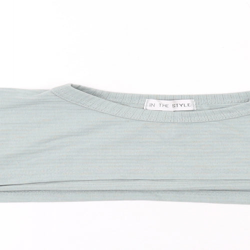 In the Style Womens Green Polyester Cropped T-Shirt Size 14 Round Neck