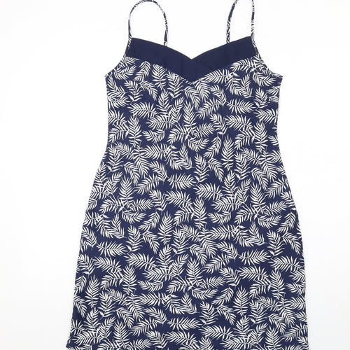 John Lewis Womens Blue Geometric Polyester Slip Dress Size M V-Neck Pullover