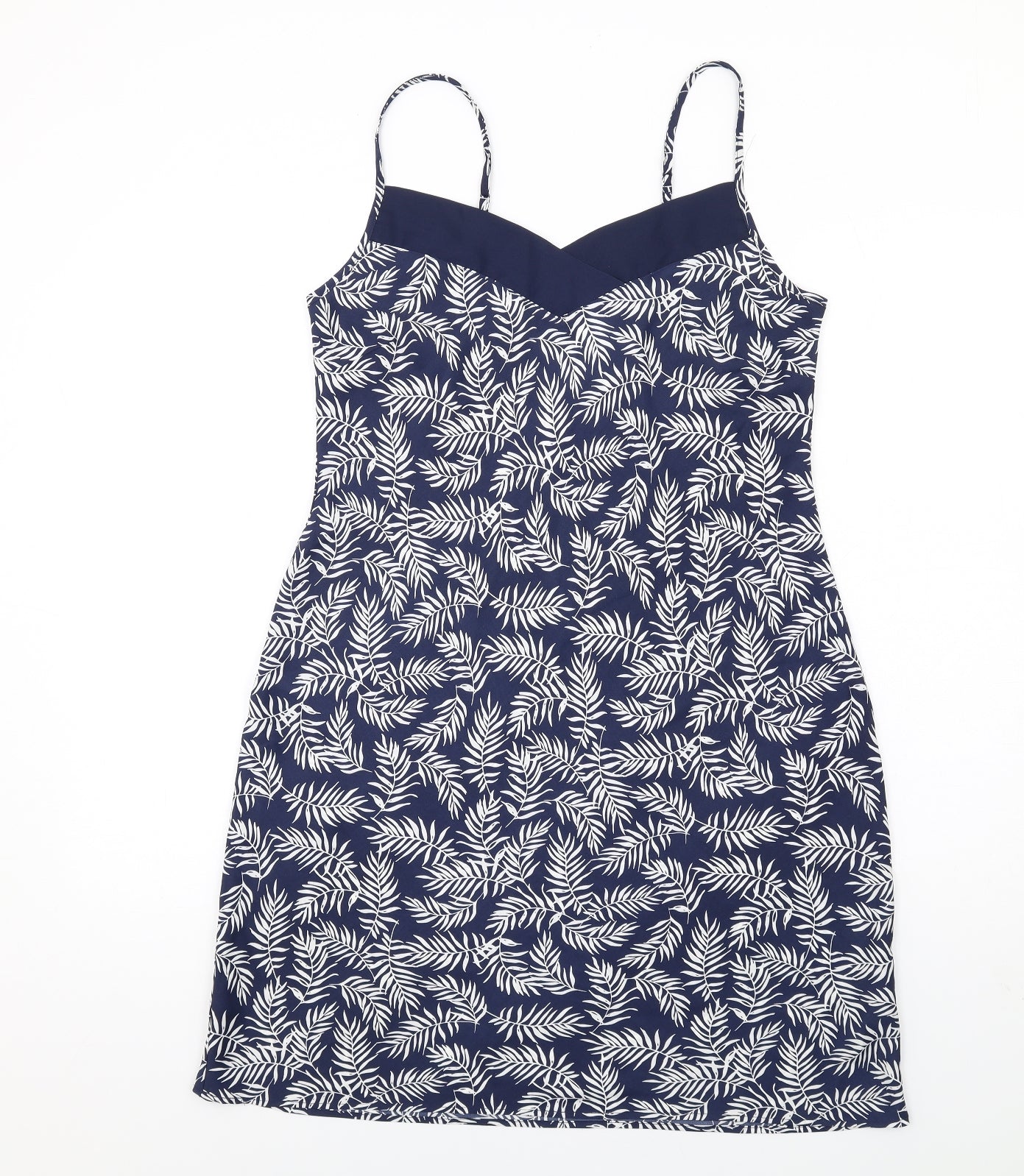 John Lewis Womens Blue Geometric Polyester Slip Dress Size M V-Neck Pullover
