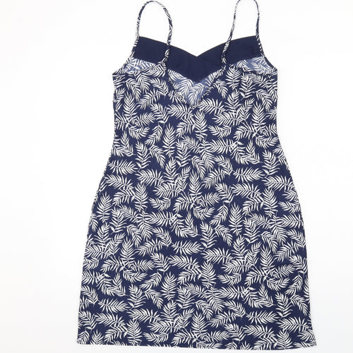 John Lewis Womens Blue Geometric Polyester Slip Dress Size M V-Neck Pullover