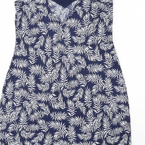 John Lewis Womens Blue Geometric Polyester Slip Dress Size M V-Neck Pullover
