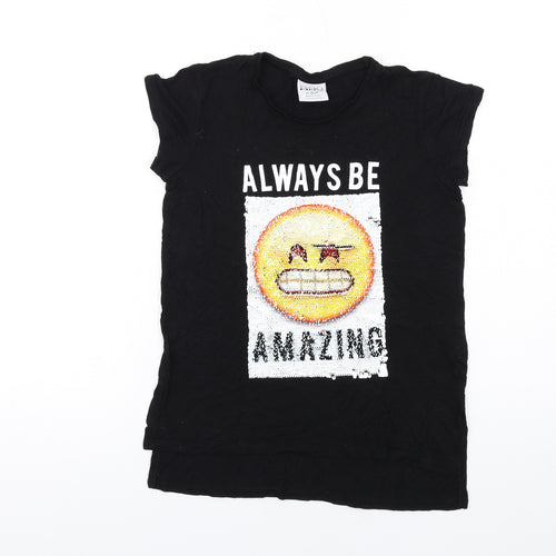 Bravado Girls Black Vinyl Basic T-Shirt Size 11-12 Years Round Neck Pullover - Reversible Sequins