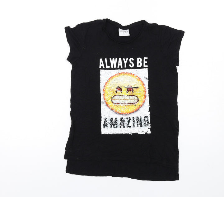 Bravado Girls Black Vinyl Basic T-Shirt Size 11-12 Years Round Neck Pullover - Reversible Sequins