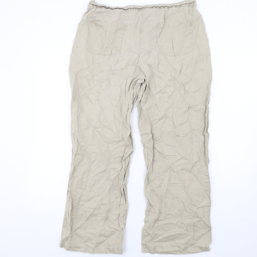 Cotton Traders Womens Beige Linen Trousers Size 14 L29 in Regular Zip
