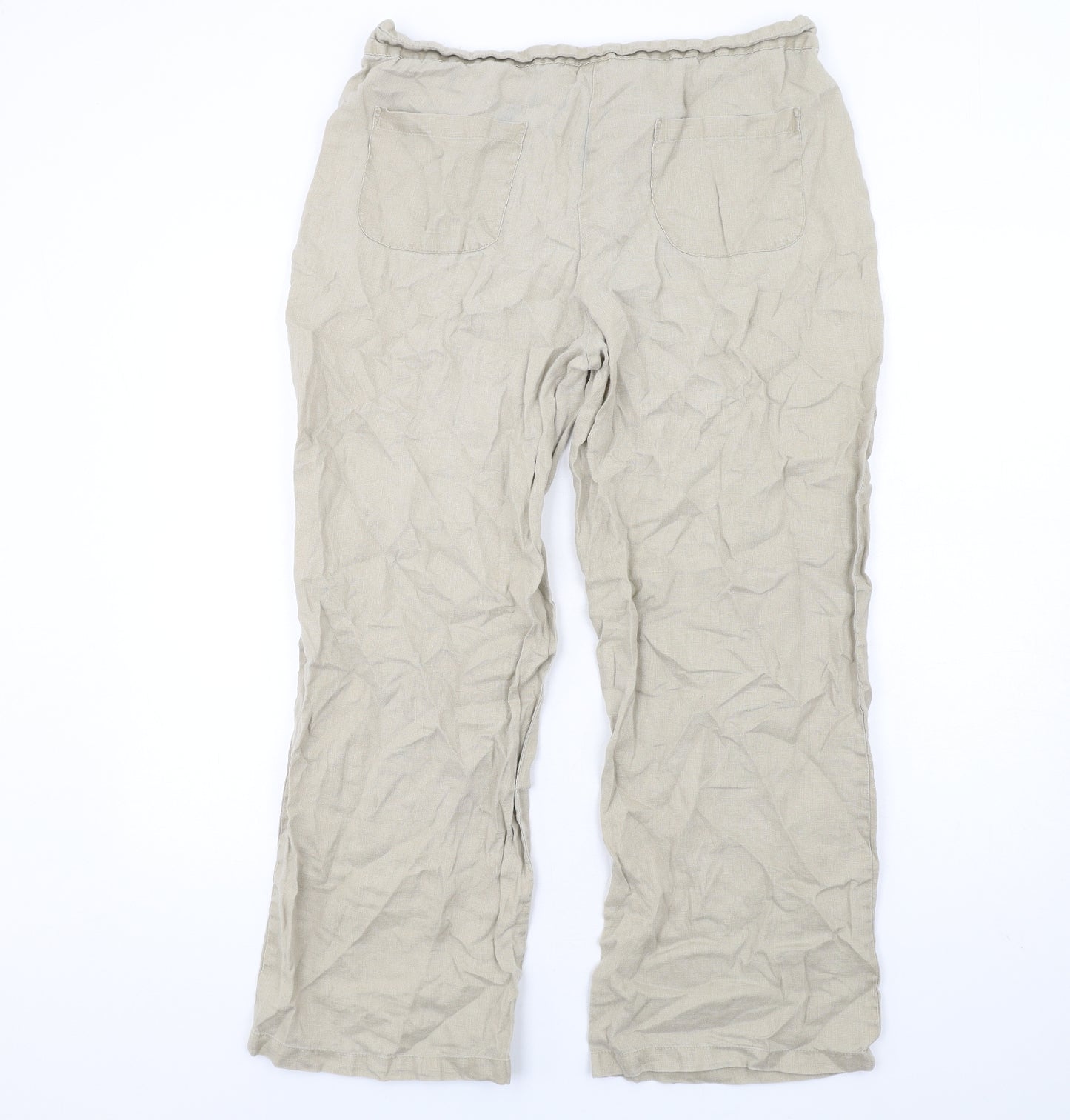 Cotton Traders Womens Beige Linen Trousers Size 14 L29 in Regular Zip